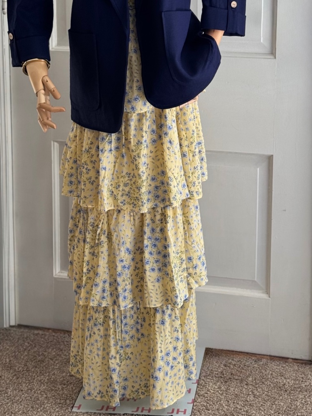 Yellow & blue floral maxi summer skirt